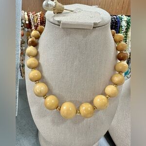 Vintage Natural Colored Graduated Wooden Beads With Gold Spacers Necklace